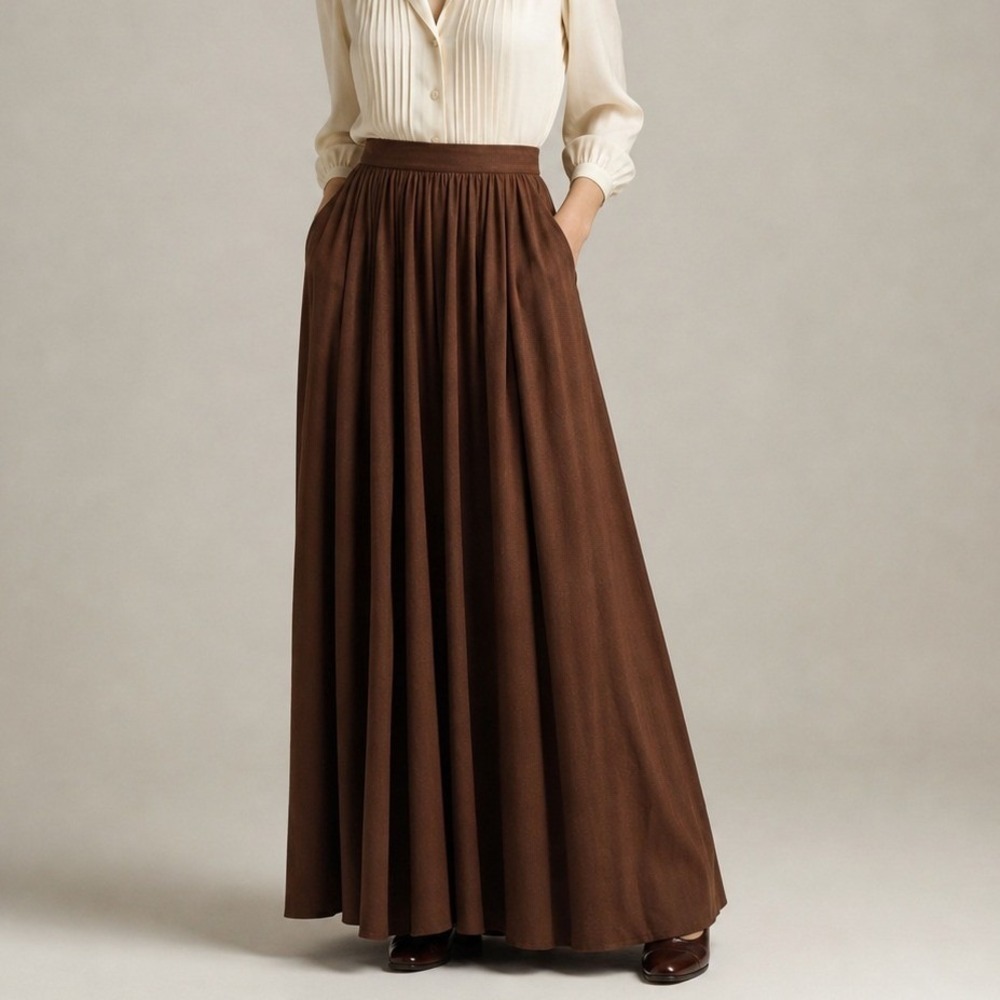Vintage Avant Garde Brown Maxi Skirt‎ Small ILGWU Union Made USA Boho 70s